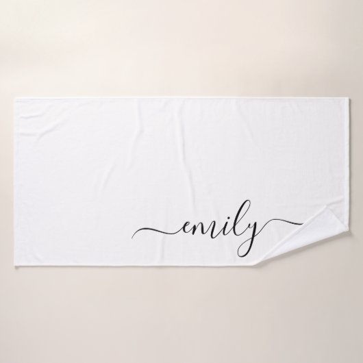 Wit Zwart Modern Script Monogram Naam Badhanddoek (Badhanddoek)