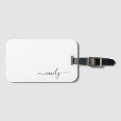 Wit Zwart Modern Script Monogram Naam Bagagelabel (Voorkant (horizontaal))