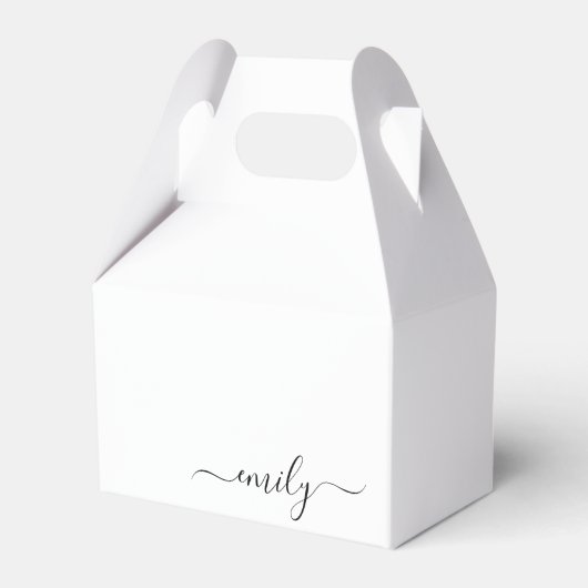 Wit Zwart Modern Script Monogram Naam Bedankdoosjes (Voorkant Zijde)