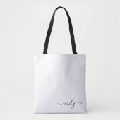 Wit Zwart Modern Script Monogram Naam Draagtas (Voorkant)