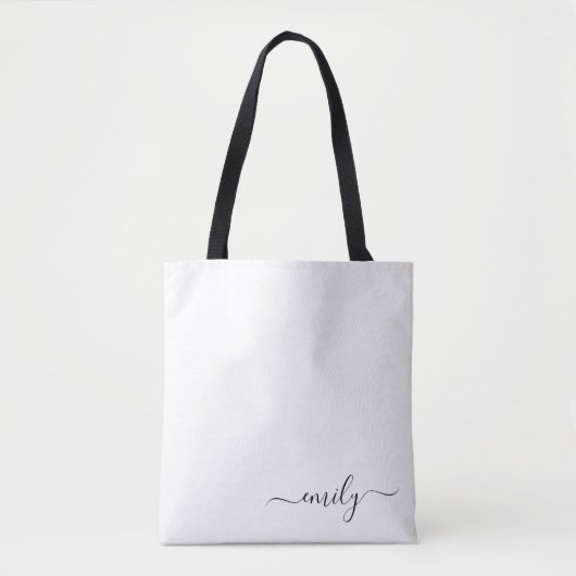 Wit Zwart Modern Script Monogram Naam Draagtas (Voorkant)