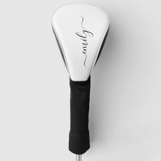 Wit Zwart Modern Script Monogram Naam Golfheadcover (Voorkant)