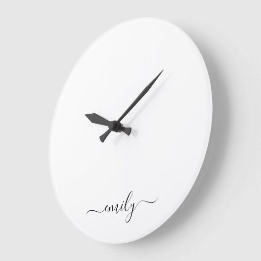 Wit Zwart Modern Script Monogram Naam Grote Klok (Hoek)
