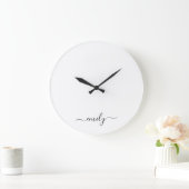 Wit Zwart Modern Script Monogram Naam Grote Klok (Huis)