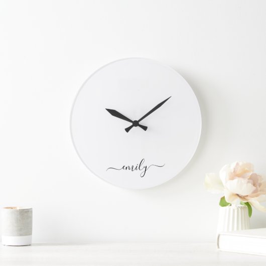 Wit Zwart Modern Script Monogram Naam Grote Klok (Huis)