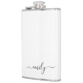 Wit Zwart Modern Script Monogram Naam Heupfles (Links)