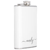 Wit Zwart Modern Script Monogram Naam Heupfles (Rechts)
