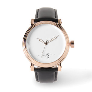 Wit Zwart Modern Script Monogram Naam Horloge