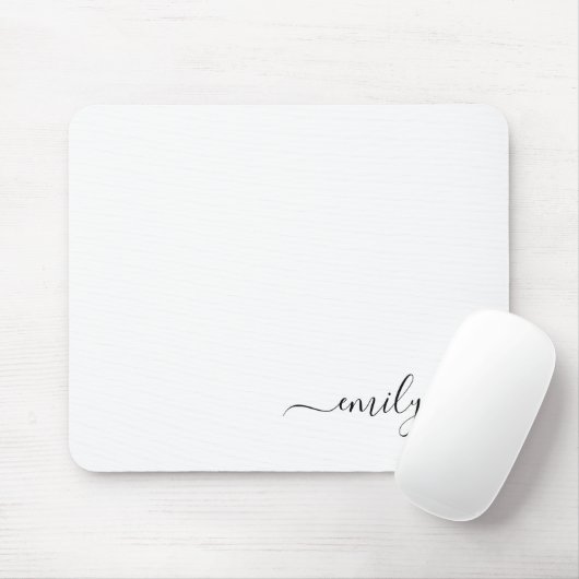 Wit Zwart Modern Script Monogram Naam Muismat (Met muis)