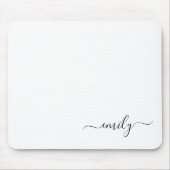 Wit Zwart Modern Script Monogram Naam Muismat (Voorkant)