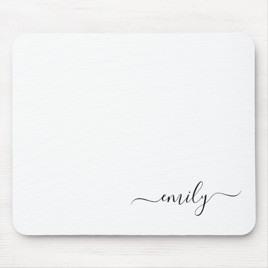 Wit Zwart Modern Script Monogram Naam Muismat (Voorkant)