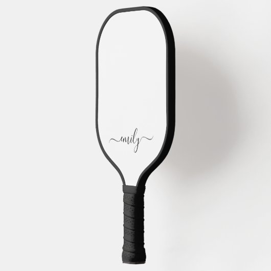 Wit Zwart Modern Script Monogram Naam Pickleball Paddle (Links)