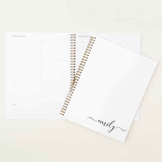 Wit Zwart Modern Script Monogram Naam Planner (Display)