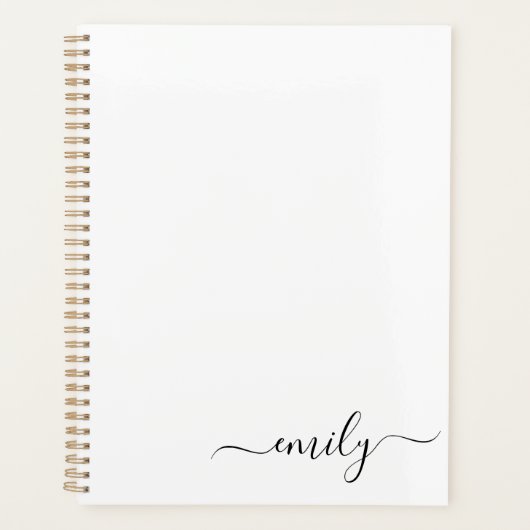 Wit Zwart Modern Script Monogram Naam Planner (Voorkant)