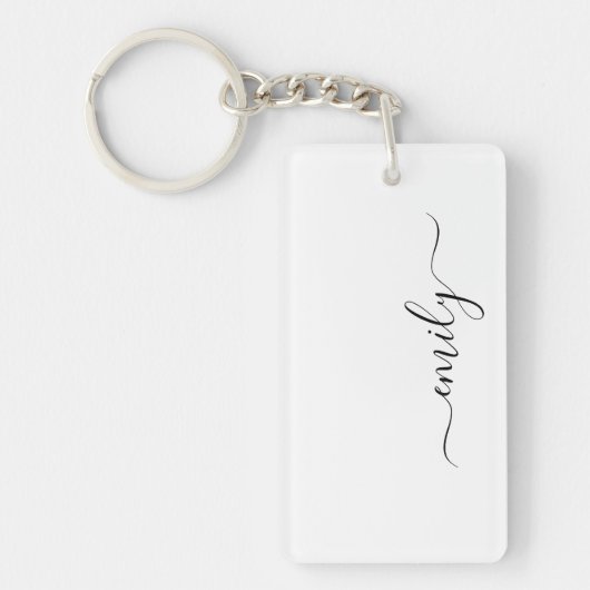 Wit Zwart Modern Script Monogram Naam Sleutelhanger (Voorkant)