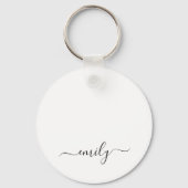 Wit Zwart Modern Script Monogram Naam Sleutelhanger (Achterkant)