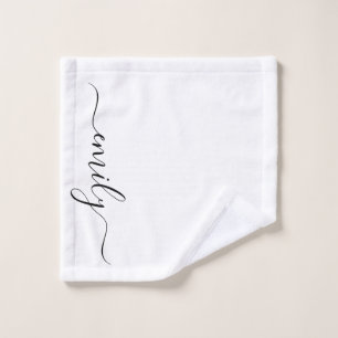 Wit Zwart Modern Script Monogram Naam Washandje