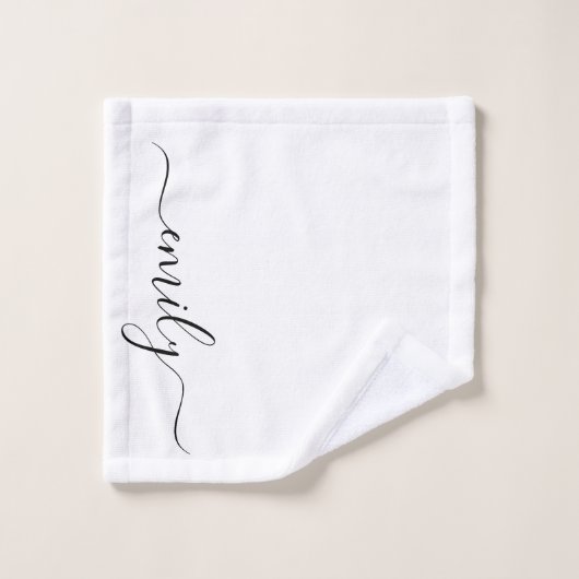 Wit Zwart Modern Script Monogram Naam Washandje (Wasdoekje)