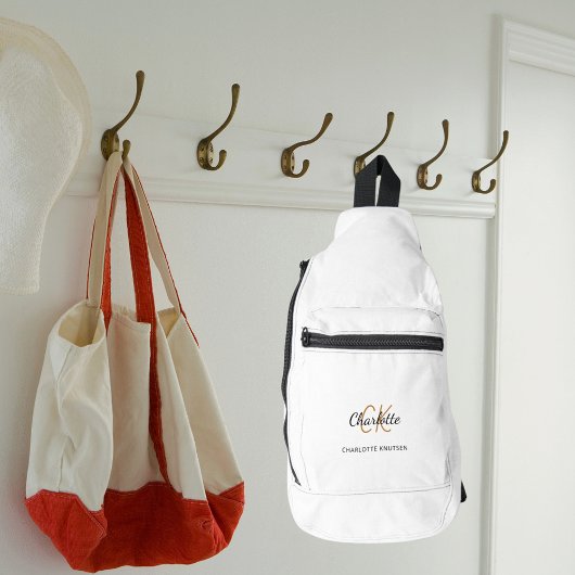 Wit zwart monogram initialen naam modern sling bag