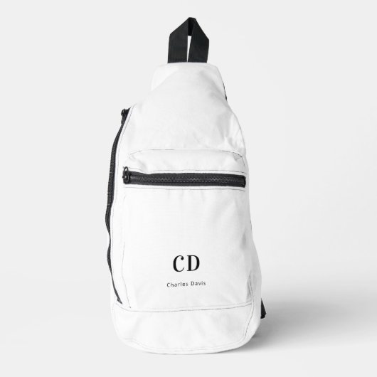 Wit zwart monogram naam sling bag (Voorkant)