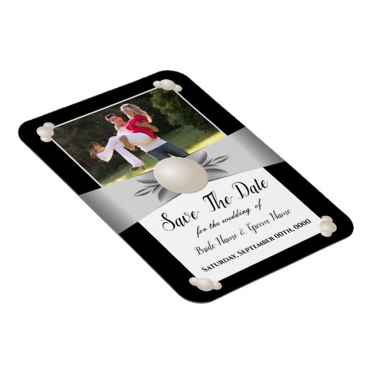 Wit & zwart parel lint foto opslaan van de datum magneet (Rechterzijde)