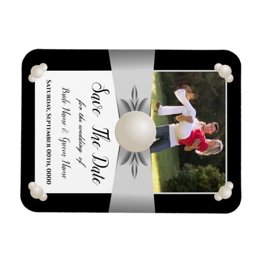 Wit & zwart parel lint foto opslaan van de datum magneet (Horizontaal)