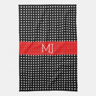 Wit & Zwart Polkadot Patroon-Monogram Theedoek