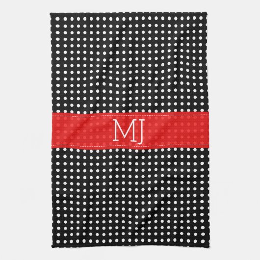 Wit & Zwart Polkadot Patroon-Monogram Theedoek (Verticaal)