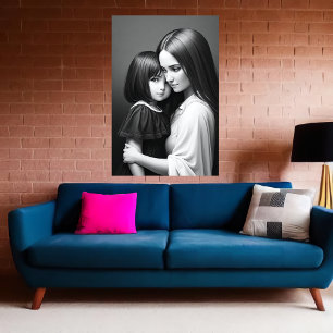 Wit Zwart portret Moeder en dochter AI Art Poster