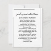 Wit Zwart Rand Script Sieraden Care Instructie Notitiekaartje (Voorkant)