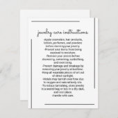 Wit Zwart Rand Script Sieraden Care Instructie Notitiekaartje (Voorkant / Achterkant)