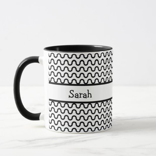 Wit & Zwart Retro Waves Patroon Gepersonaliseerd Mok (Links)