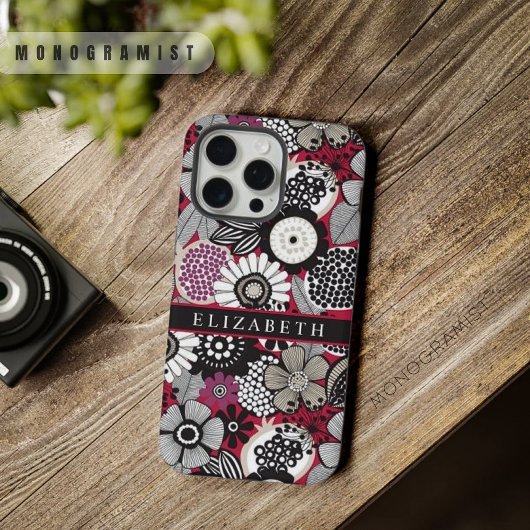  Wit Zwart Rood Bloemen iPhone Hoesje