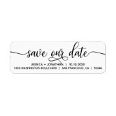 Wit Zwart SAVE ONZE DATUM Bruiloft Retouradres Etiket (Voorkant)