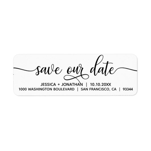 Wit Zwart SAVE ONZE DATUM Bruiloft Retouradres Etiket (Voorkant)