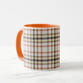 Wit Zwart Sinaasappel Geel Tartan Plaid Mok (Voorkant links)
