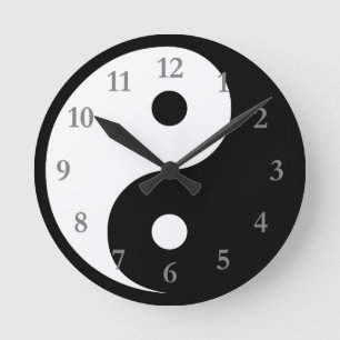 Wit/Zwart Yin Yang-symbool met grijze nummers Ronde Klok