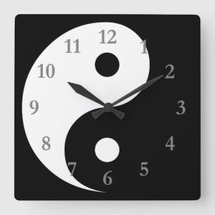 Wit Zwart Yin Yang Symbool met Grijze Nummers Vierkante Klok