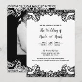 Wit & Zwarte Kant Elegante Chic Bruiloft Kaart (Voorkant / Achterkant)
