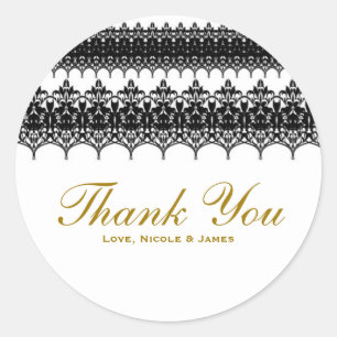 Wit & Zwarte Kant Uitziend Elegant Trouw Geschenk Ronde Sticker