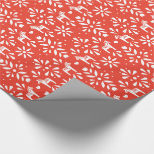 Wit Zweeds Dala Paard Rood Vakantie Geschenk Wrap Cadeaupapier
