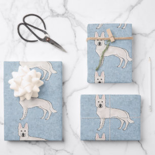 Wit Zwitsers Herder Wit GSD Cartoon Hond Blauw Inpakpapier Vel