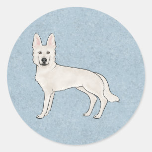 Wit Zwitsers Herder Wit GSD Cartoon Hond Blauw Ronde Sticker