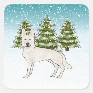 Wit Zwitsers Herder Wit GSD Hond Winterbos Vierkante Sticker