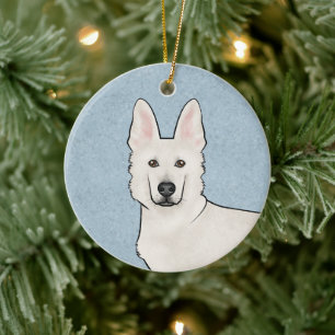 Wit Zwitsers Herder Wit GSD Schattige Hondenkop Bl Keramisch Ornament