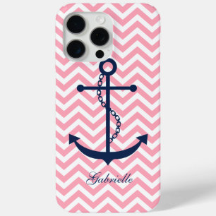 Witblauwe en roze Zigzag Pattern Anchor iPhone 15 Pro Max Hoesje