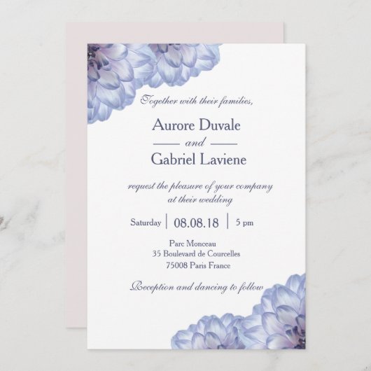 Witblauwe lila bloemen bruiloft kaart (Voorkant / Achterkant)
