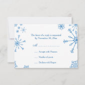 Witblauwe sneeuwvlokken winterbruiloft RSVP (Achterkant)