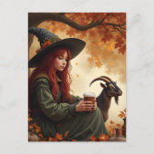 Witch and Pet Goat in Autumn Briefkaart (Voorkant)