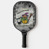 Witch, Bat, Cat en Pumpkin, Happy Halloween! Pickleball Paddle (Achterkant)